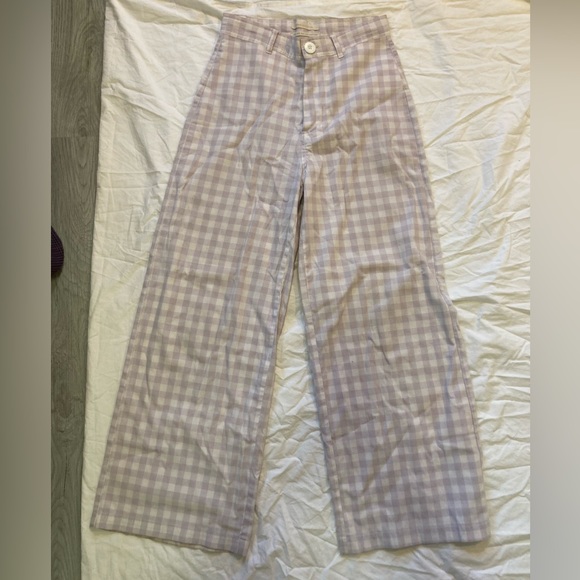 Lavender gingham wide leg pants - Picture 1 of 4